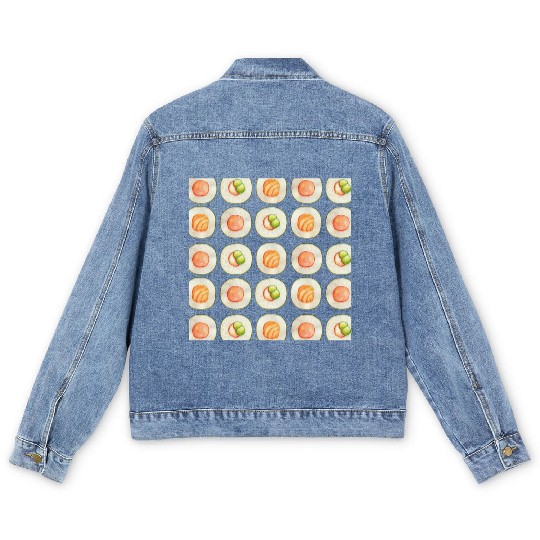 Watercolor illustration of sushi food pattern Men's Denim Jackets