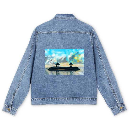 Peaceful sunset on beach scene with acrylic Men's Denim Jackets