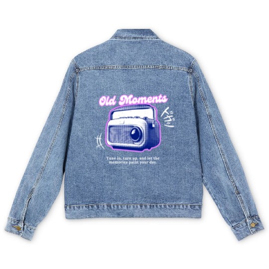 Lilac Black Halftone Radio Portrait Men's Denim Jackets