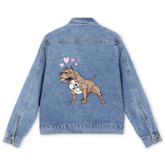 Gifts Dog Pitbull I Love Mom Tattoo Gift Men's Denim Jackets