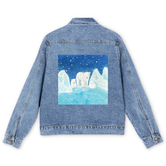 Polar Bears (Ursus maritimus) - Bear Mother & Cubs Men's Denim Jackets