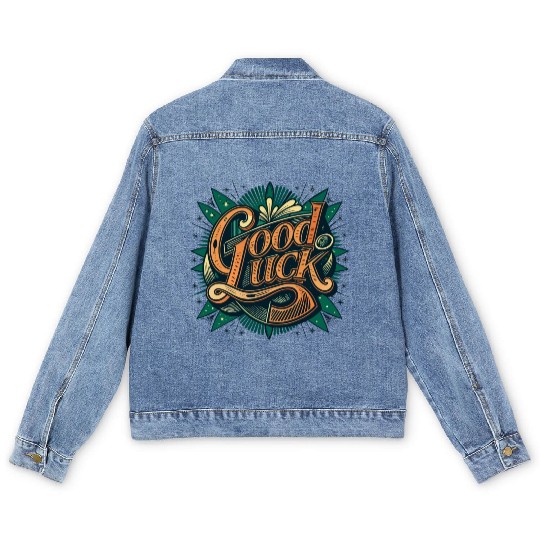 Orange and Green Good luck Graphic Men's Denim Jackets