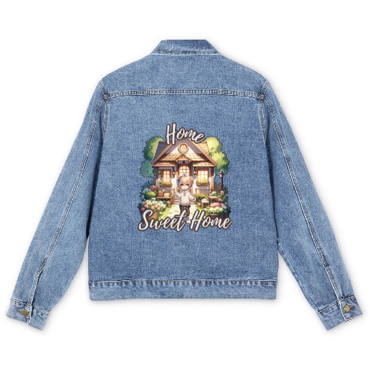 Home Sweet Home House Cabinand Person Waving 1 Men's Denim Jackets