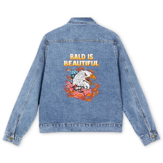 Bald Is Beautiful US Flag Eagle 4th Of July Funny Men's Denim Jackets