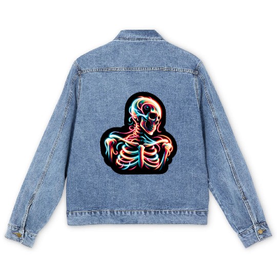 Neon Skeleton Psychedelic Glow Art Men's Denim Jackets