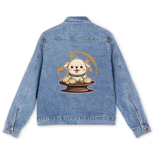 Dog serving dumpling Men's Denim Jackets