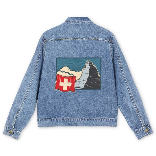 Vacation Skiing, Hiking, Mountain Switzerland Men's Denim Jackets