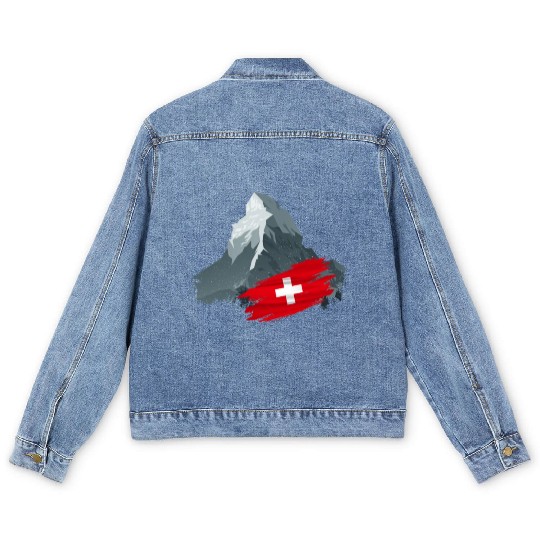 Vacation Skiing, Hiking, Mountain Switzerland Men's Denim Jackets