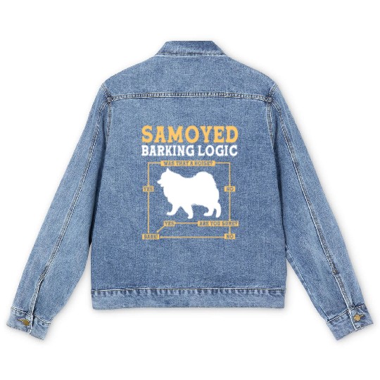 Dog Barking Logic Funny Samoyed Dog Pun Men's Denim Jackets
