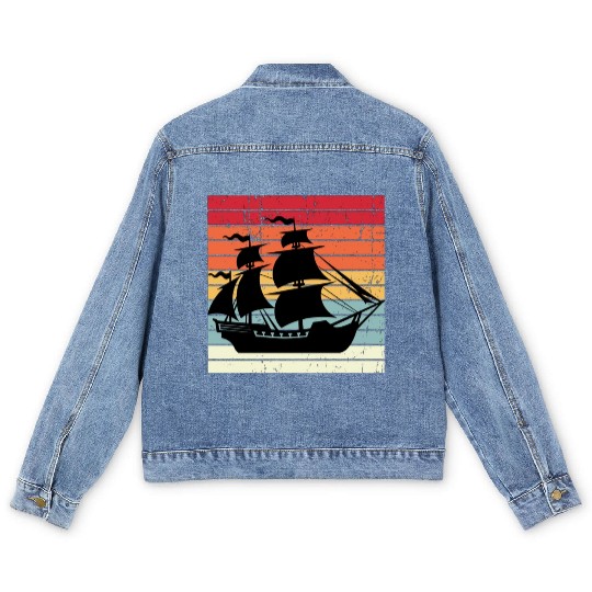 Pirate ship sunset Men's Denim Jackets