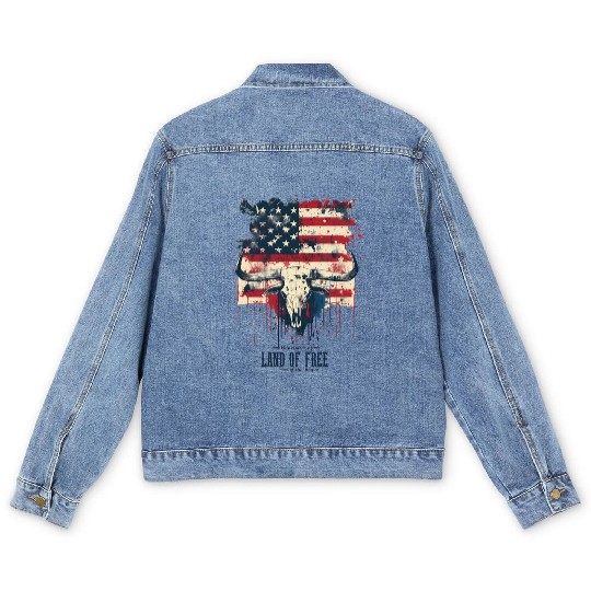 Land of the free because of the brave , 4 July Men's Denim Jackets