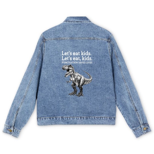 Punctuation Saves Lives Dinosaur Men's Denim Jackets