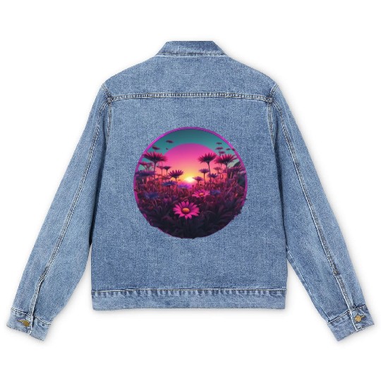 Synthwave Wild Flower Design Men's Denim Jackets