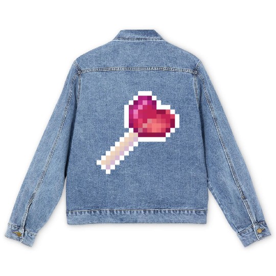 Pixel Art Sprite Cute Heart Lollipop Men's Denim Jackets