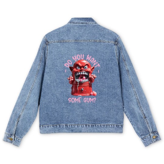 Funny Dark Humor Slobbering Bubblegum Machine Men's Denim Jackets