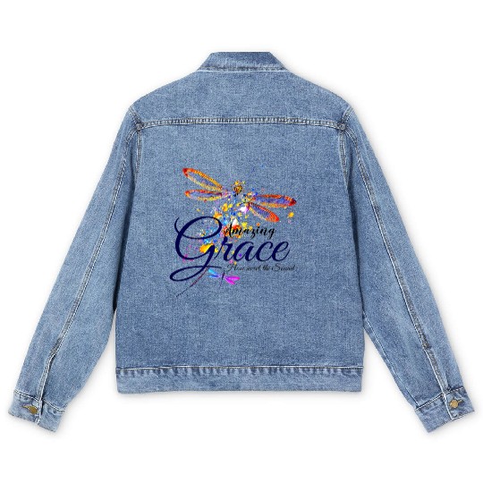 Amazing Grace Dragonfly splatter Men's Denim Jackets