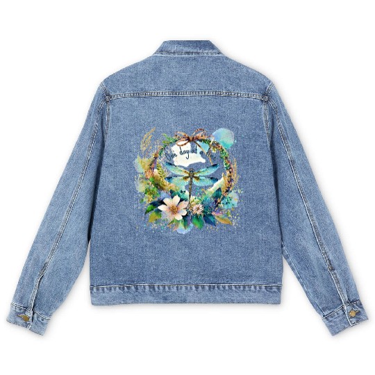 One day at a time dragonfly floral Men's Denim Jackets
