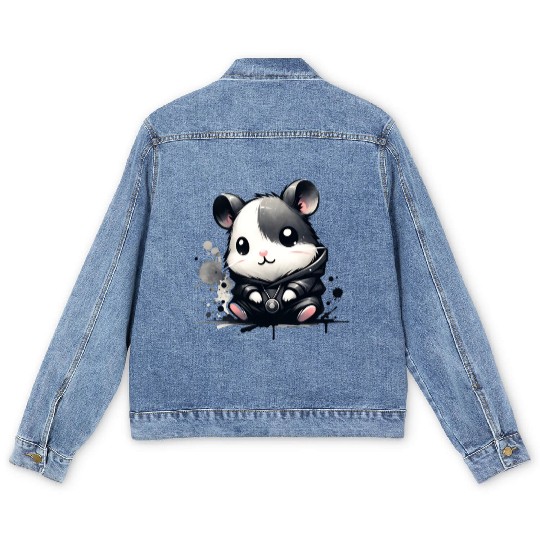 Charcoal Hip Hop Hamster Men's Denim Jackets