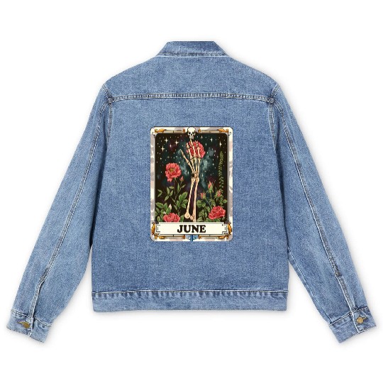 June Gothic Tarot Card - Rose Flower & Skeleton's Men's Denim Jackets
