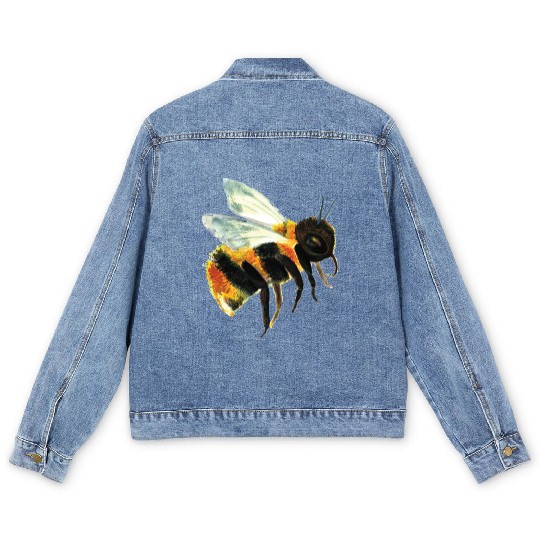 Cute Bumble Bee Flying Illustration Men's Denim Jackets