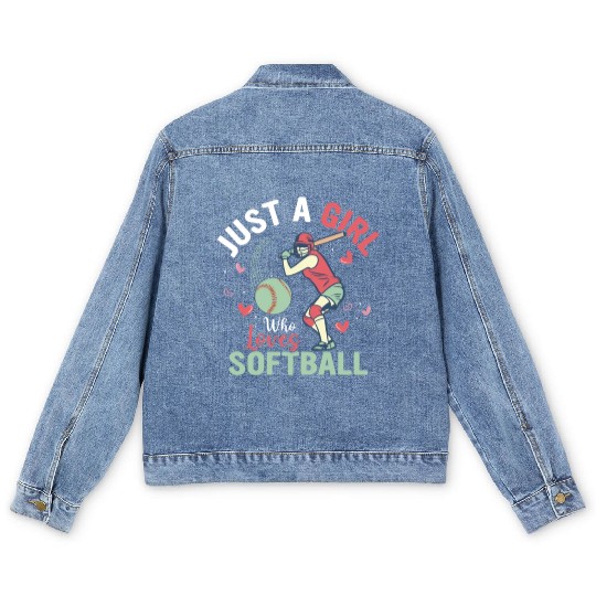 Just A Girl Who Loves Softball Team Baseball Men's Denim Jackets