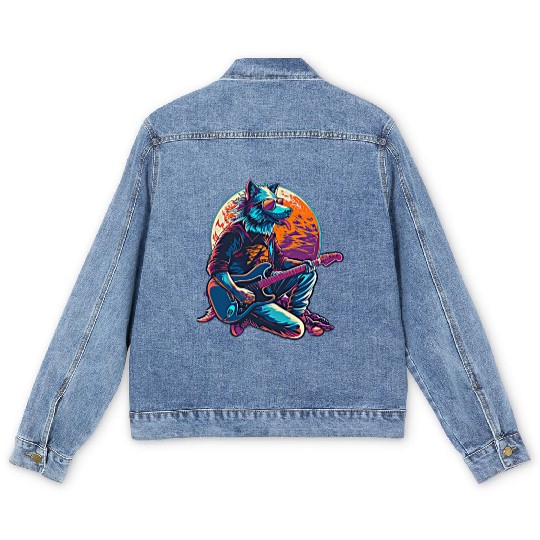 Blue Wolf Moon Guitar Player Retro Sunglasses Men's Denim Jackets