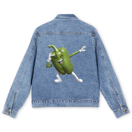 Green Bell Pepper Dabbing Realistic Men's Denim Jackets