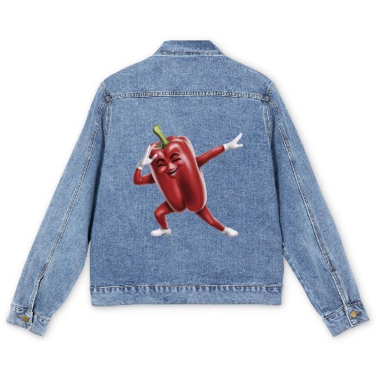 Red Bell Pepper Dabbing Realistic Men's Denim Jackets
