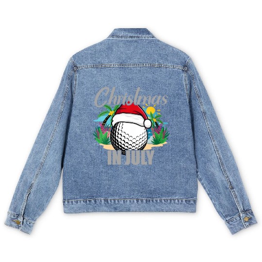 Christmas in July Golf Santa Hat Funny Summer Men's Denim Jackets