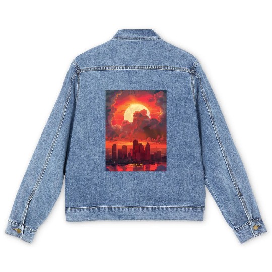 Sunset in Detroit Michigan Men's Denim Jackets