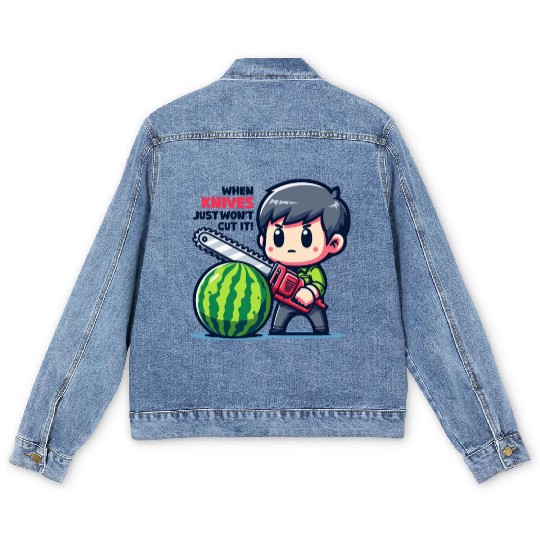 Cutting Watermelon - Melon Chainsaw Men's Denim Jackets