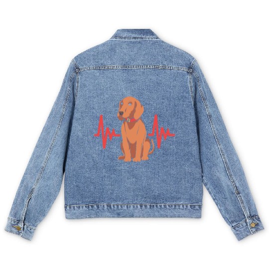 Dog Lover Heartbeat Redbone Coonhound Dog Men's Denim Jackets