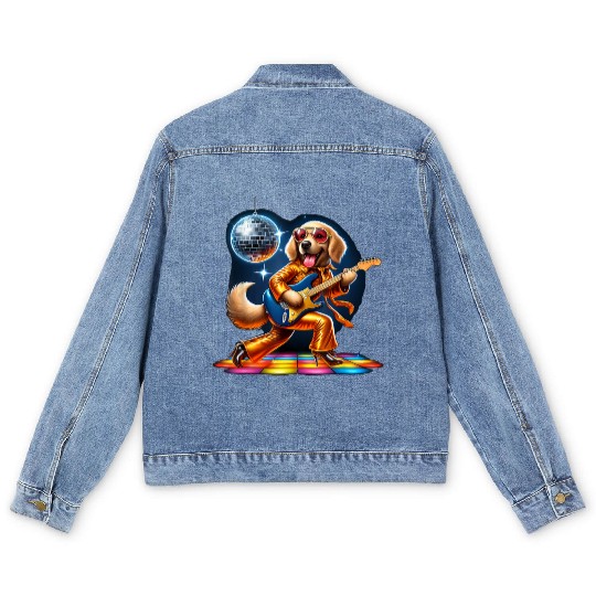 Disco Golden Retriever dog Men's Denim Jackets