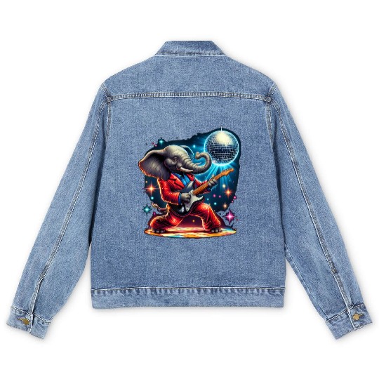 Disco Ball Guitar Elephant Men's Denim Jackets