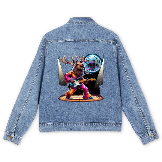 Disco Ball Guitar Elk Men's Denim Jackets