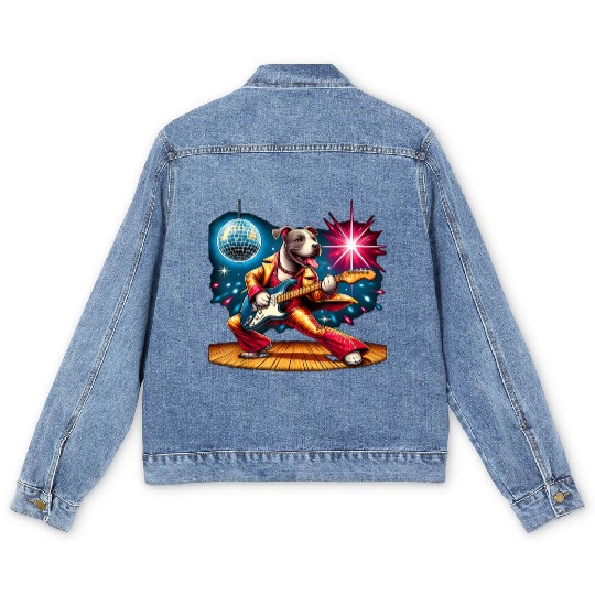 Disco Ball Guitar dog Men's Denim Jackets