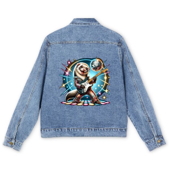 Disco Ball Guitar Ferret Men's Denim Jackets