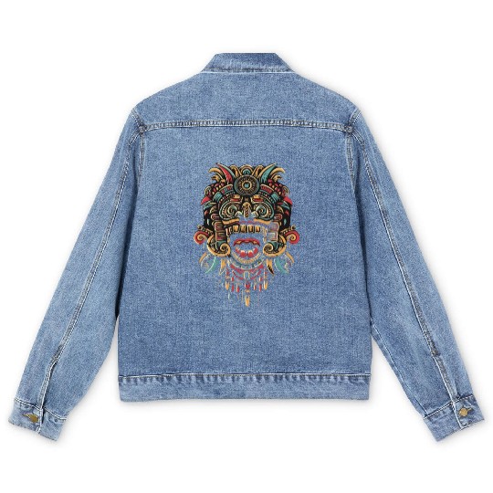 Aztec God Ancient Mythology Tonatiuh Warrior Mask Men's Denim Jackets