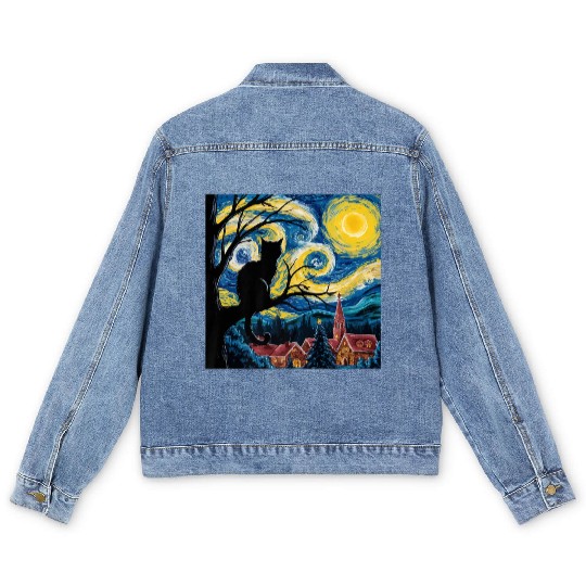 Starry Night Cat Art Premium Men's Denim Jackets
