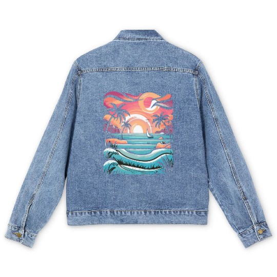 Azure Embrace Mediterranean Dreamscapes Men's Denim Jackets