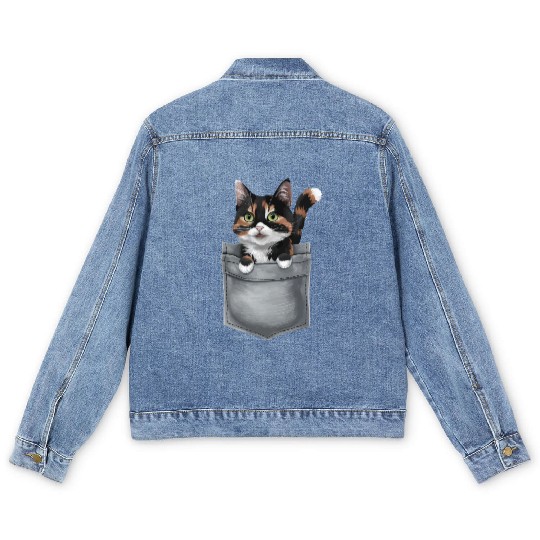Japanese Bobtail Cat In Pocket Men's Denim Jackets