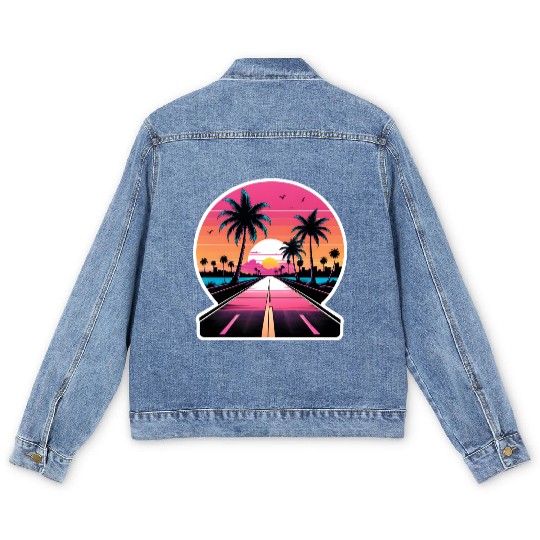 Miami Driving on a lonely Road Men's Denim Jackets