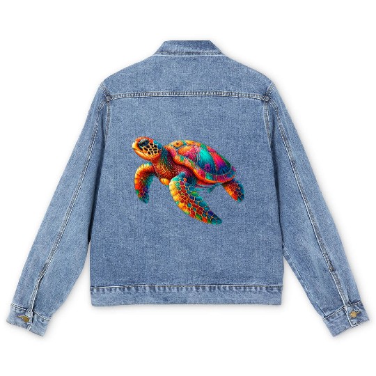 Sea turtle Men's Denim Jackets