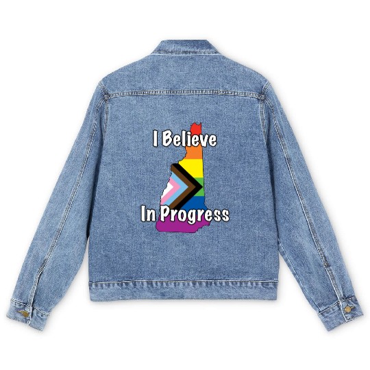 New Hampshire Pride Believe in Progress Flag Men's Denim Jackets