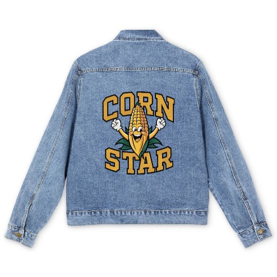 Funny Farm Food Men's Denim Jackets Corny Cob Farmer Corn Star
