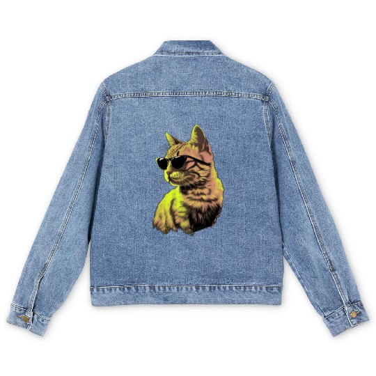 Japanese Bobtail Cat Sunglasses Men's Denim Jackets