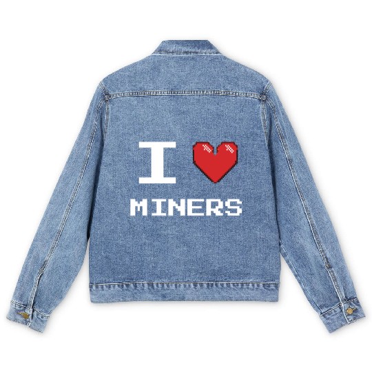 I love Miners Miner Mining Gamer Crypto Men's Denim Jackets