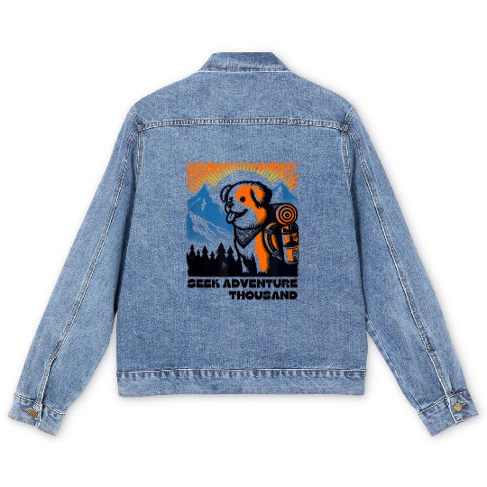 Unisex camping vintage travel dog Men's Denim Jackets