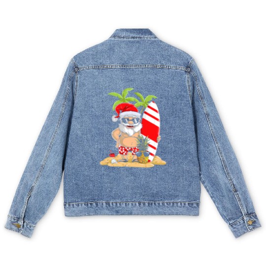 Santa Funny Christmas In July Men's Denim Jackets