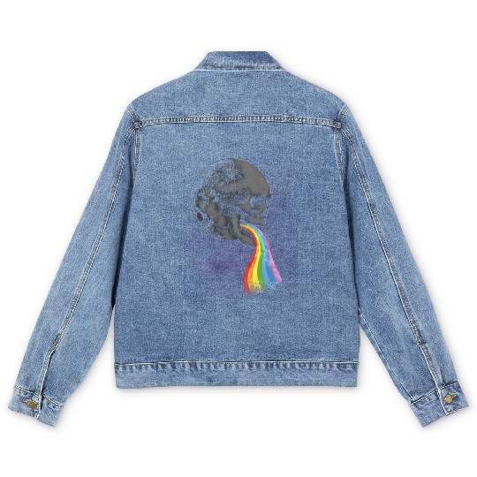 Skull Design with Rainbow. Concert Festival Men's Denim Jackets